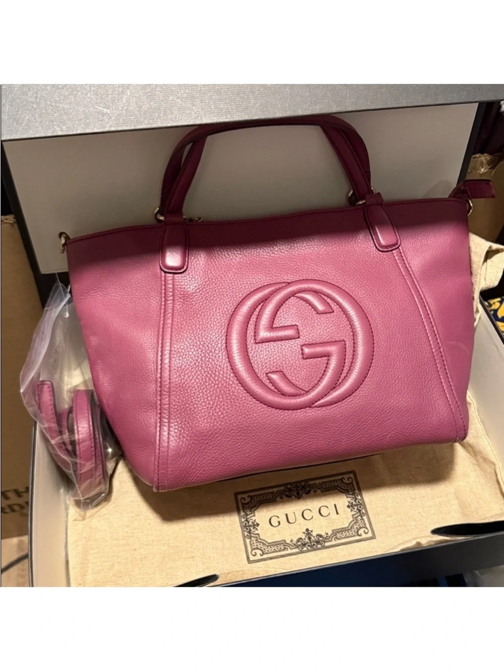 Gucci Rose Leather Tote with Tassel crossbody bag box and dust cover